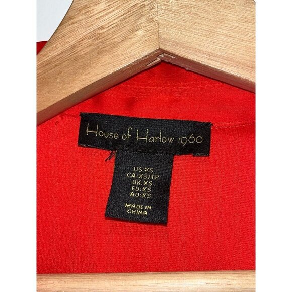 HOUSE OF HARLOW Front Rhinestone Buckle Satin Wrap 35" Mini Dress in Red XS - Picture 6 of 11